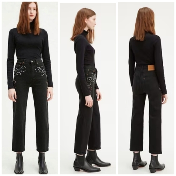LEVI'S Ribcage straight studded ankle jeans 31 - Picture 1 of 12